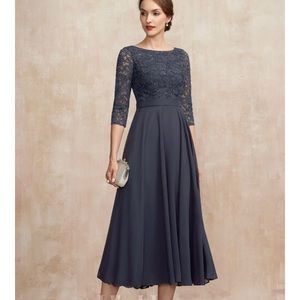 NWT A-line Scoop Tea-Length Chiffon Lace Lace Chiffon Cocktail Dress With Sequin